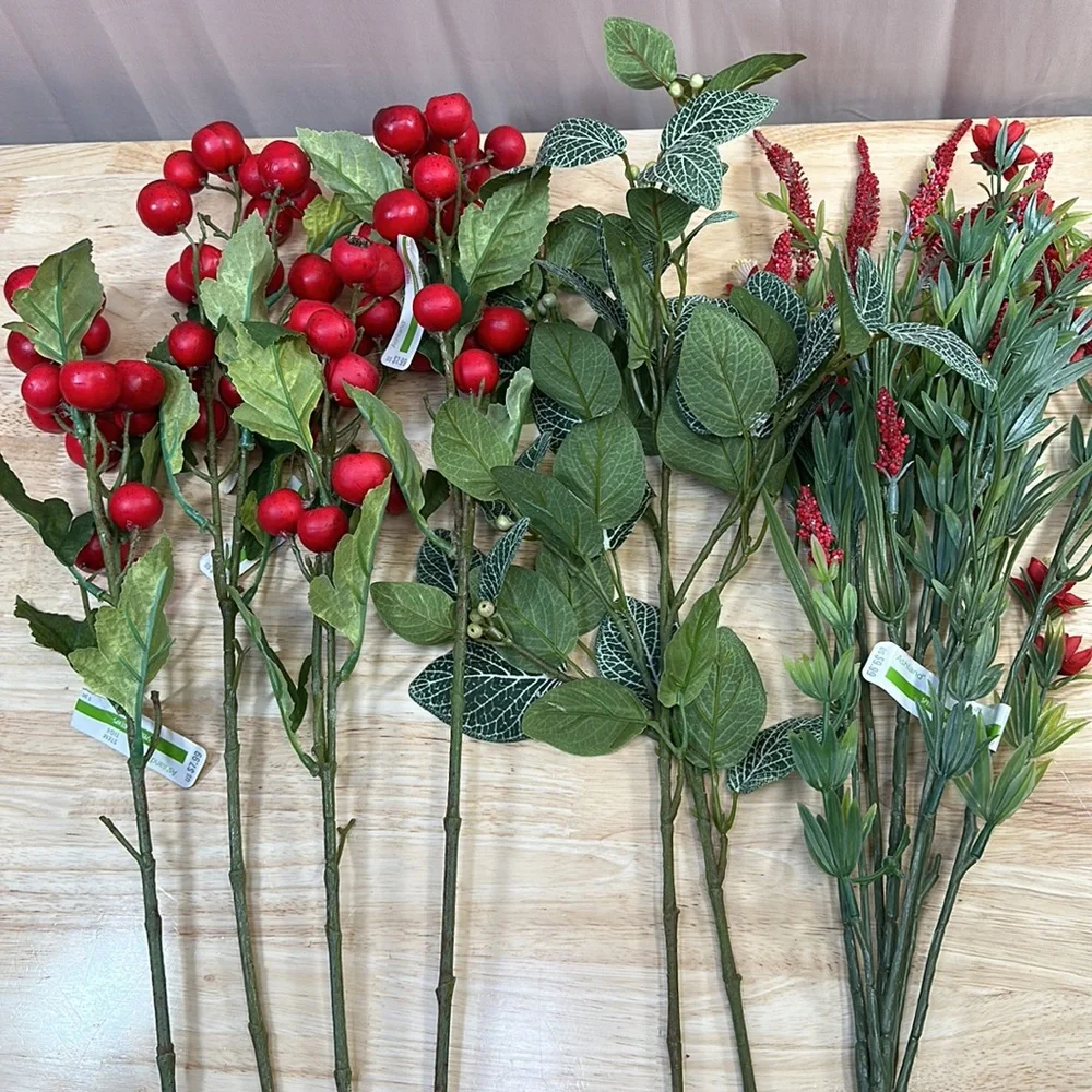 Variety of Red & Green Floral 6 Steams & 1 Bush NWT